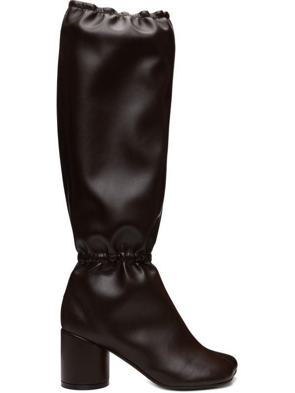 MM6 Maison Margiela Brown Elasticated Anatomic Knee-High Boots