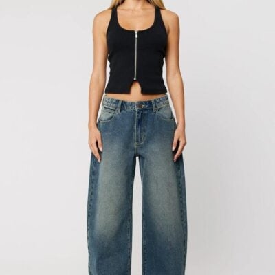 Abrand Jeans 95 Ava Dark Washed Denim Contrast Stich Mid Barrel Jean