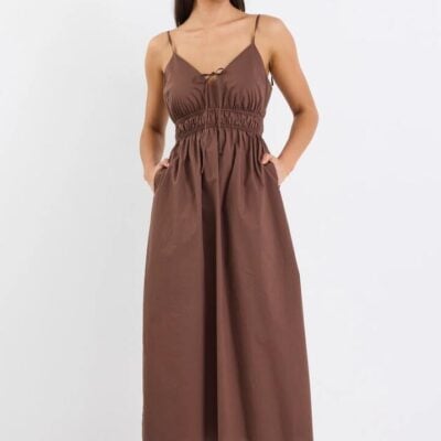 Among the Brave Cast Chocolate Cotton Strappy Midi Dress