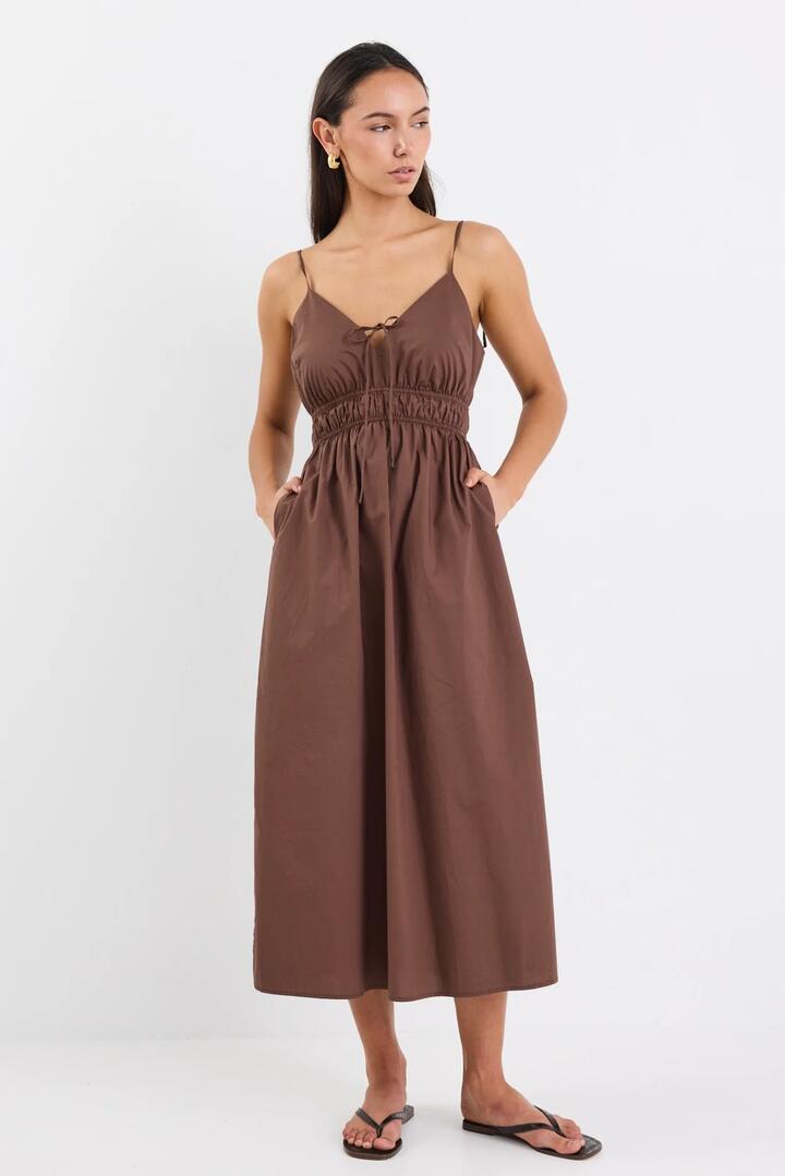 Among the Brave Cast Chocolate Cotton Strappy Midi Dress