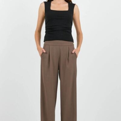 Among the Brave Instinctive Chocolate Twill Wide Leg Elastic Back Pants