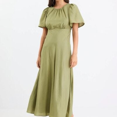 Among the Brave Meridian Moss Flutter Sleeve Floaty Maxi Dress