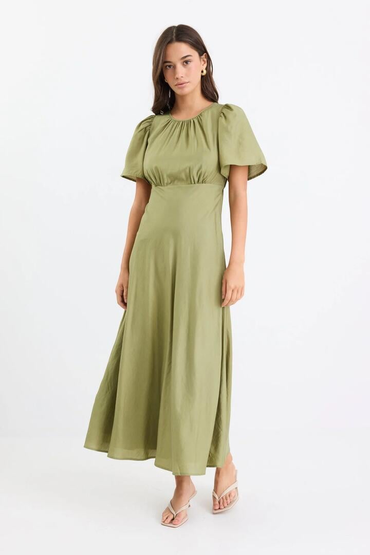 Among the Brave Meridian Moss Flutter Sleeve Floaty Maxi Dress