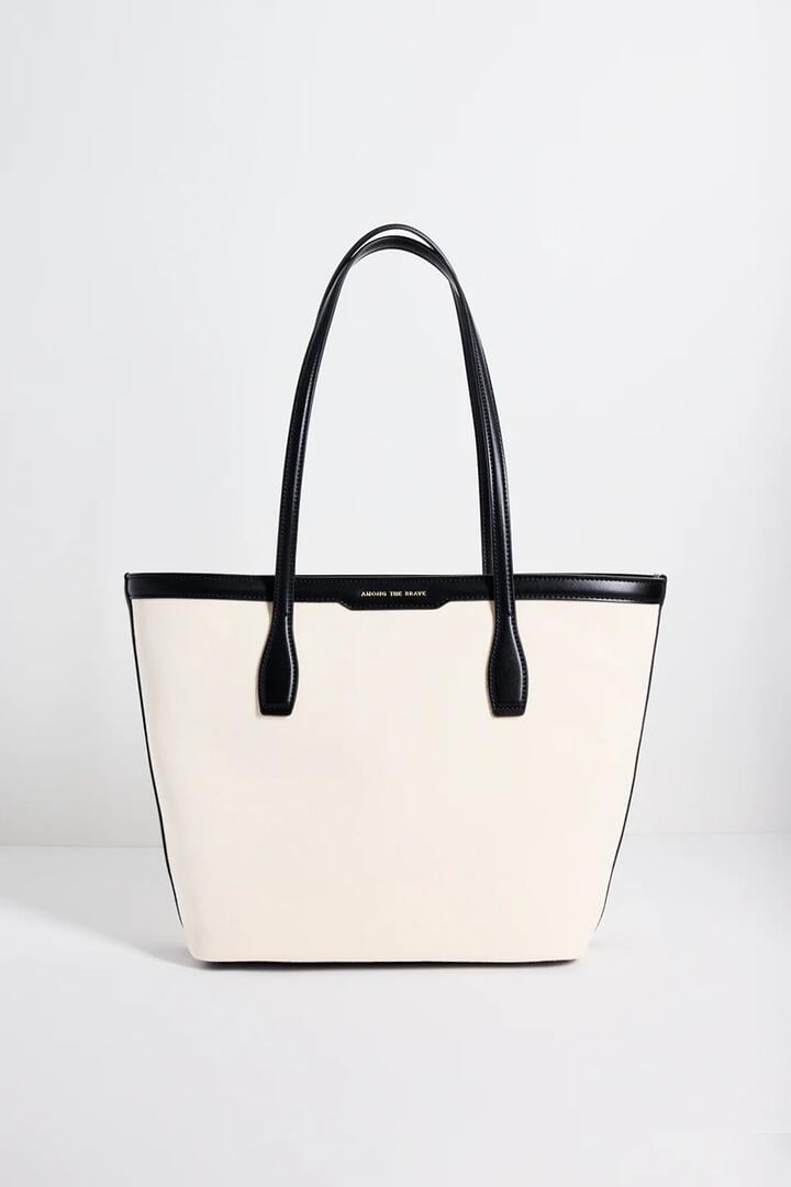 Among the Brave Natural Canvas Black Trim Tote Bag