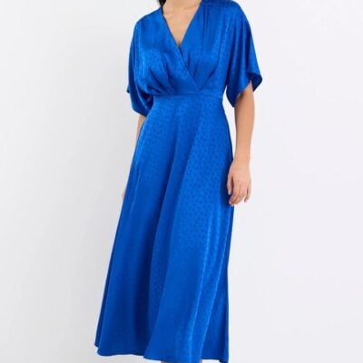 Among the Brave Picasso Electric Blue Satin Jacquard SS Kimono Midi Dress