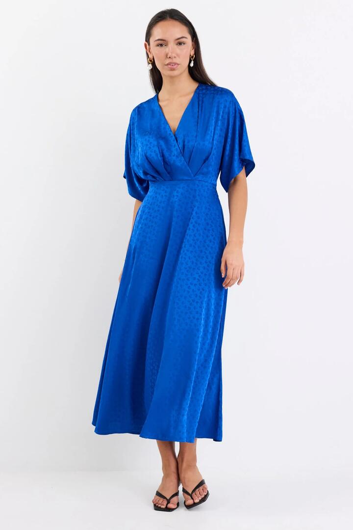 Among the Brave Picasso Electric Blue Satin Jacquard SS Kimono Midi Dress