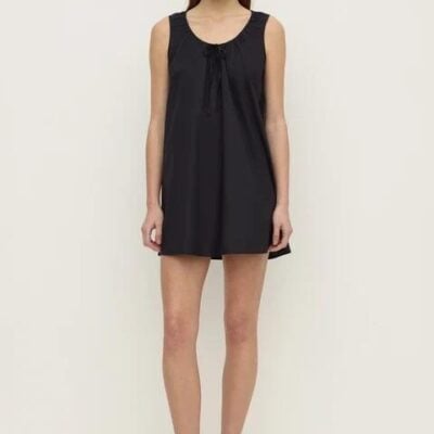 Assembly Label Holly Black Cotton Front Tie Sleeveless Mini Dress