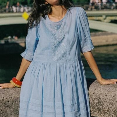 Auguste The Label Ryder Baby Blue Mid Sleeve Mini Dress