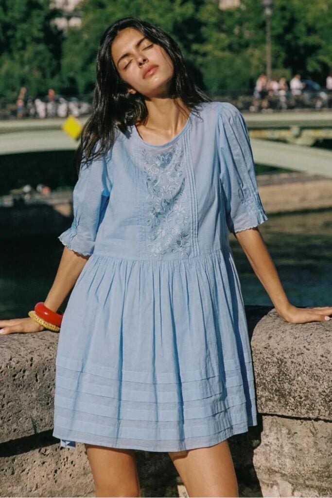 Auguste The Label Ryder Baby Blue Mid Sleeve Mini Dress