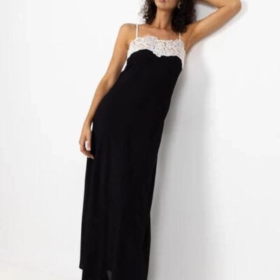 Blak Aria Black Ivory Lace Strappy Maxi Dress