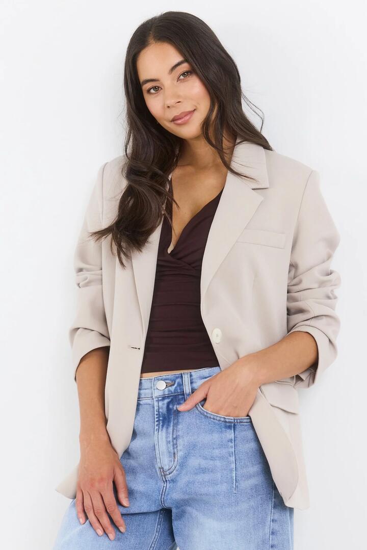 By Rosa. Confine Taupe Buttoned Sleeve Blazer