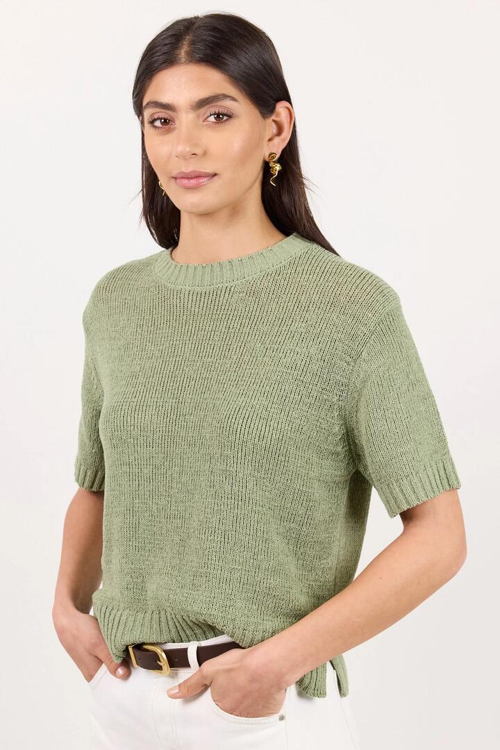 By Rosa. Loveable Sage Tape Yarn Knit Tee