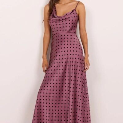 Georgia Zoe Influence Blush Polka Dot Satin Bias Maxi Dress