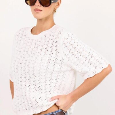 Ivy + Jack Dainty Ivory Pointelle Lace Knit Tee