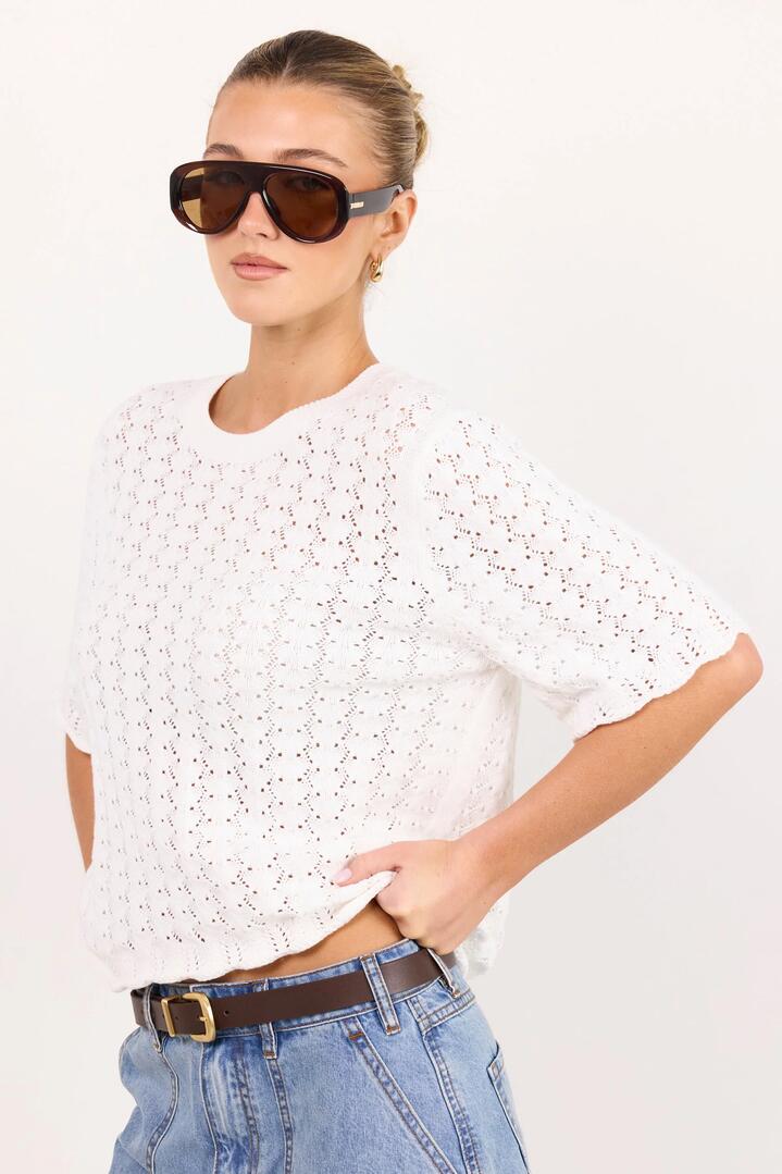 Ivy + Jack Dainty Ivory Pointelle Lace Knit Tee