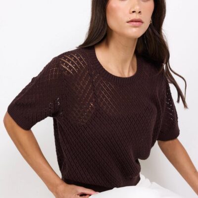 Ivy + Jack Dapple Chocolate Boxy Knit Lace Tee