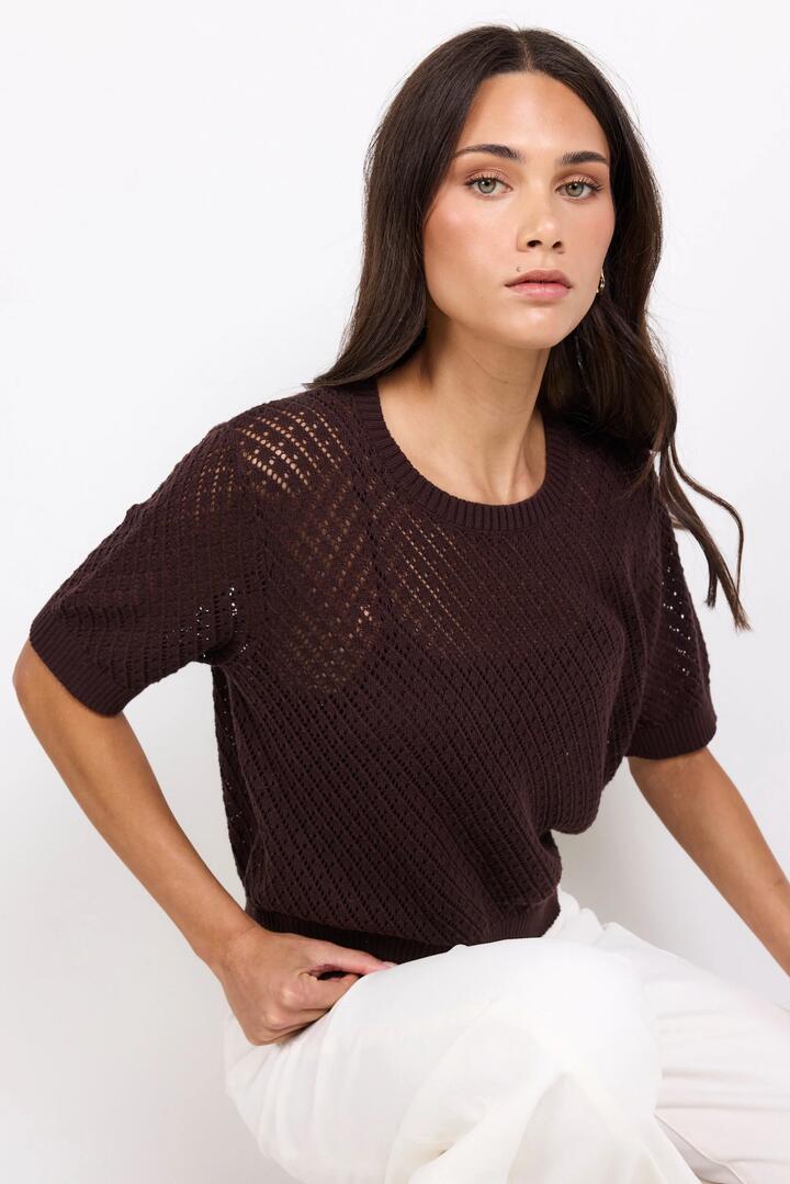 Ivy + Jack Dapple Chocolate Boxy Knit Lace Tee