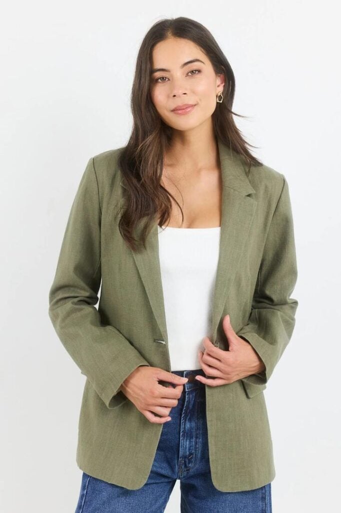 Ivy + Jack Dock Soft Khaki Ramie Rolled Sleeve Blazer