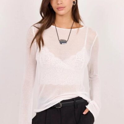 Ivy + Jack Filigree Ivory Mesh Long Sleeve Knit Top