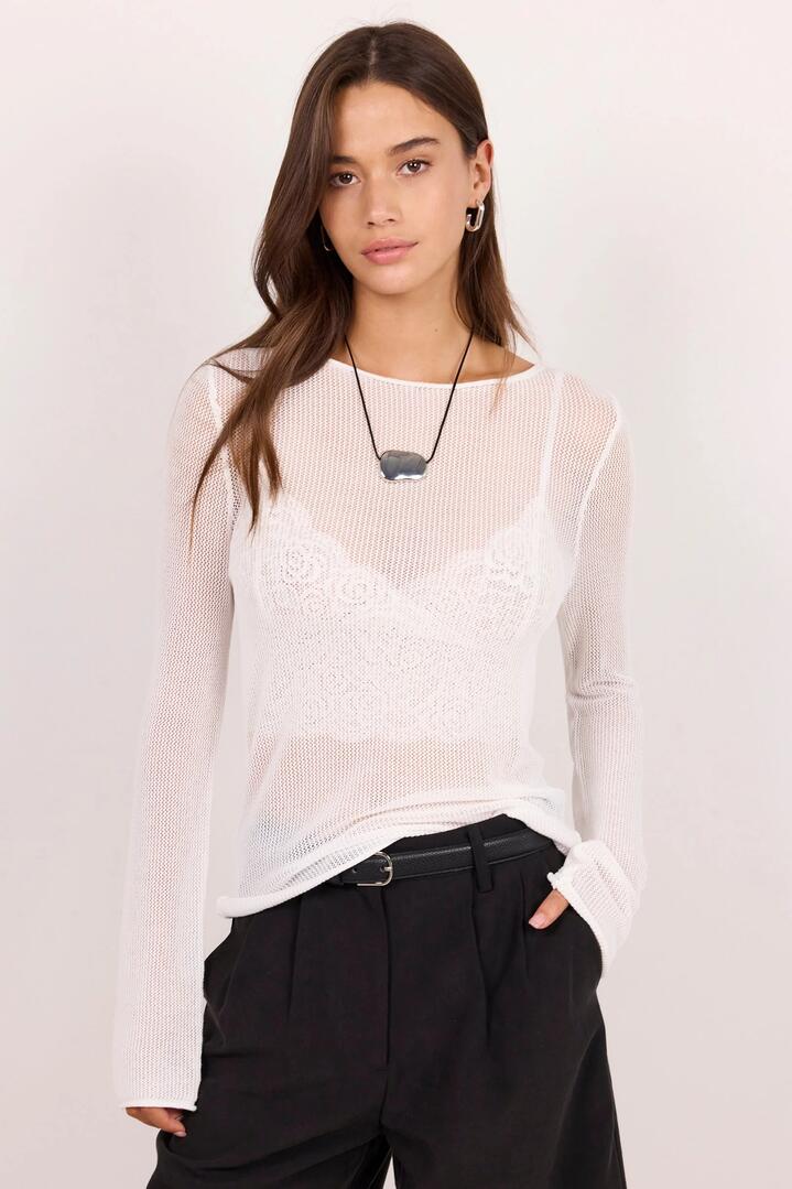 Ivy + Jack Filigree Ivory Mesh Long Sleeve Knit Top