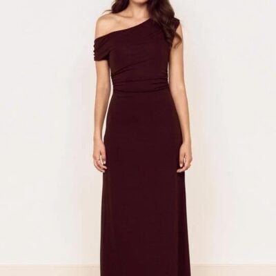 Mink Pink Aster Chocolate Off Shoulder Mesh Midi Dress