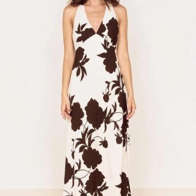 Mink Pink Elodie Chocolate Floral Sleeveless Maxi Dress