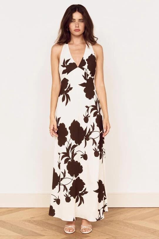 Mink Pink Elodie Chocolate Floral Sleeveless Maxi Dress