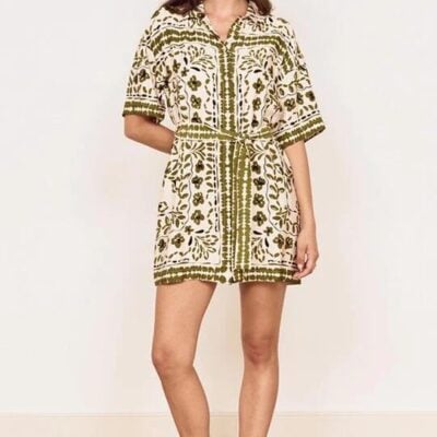 Mink Pink Remi Olive Paisley SS Mini Shirt Dress