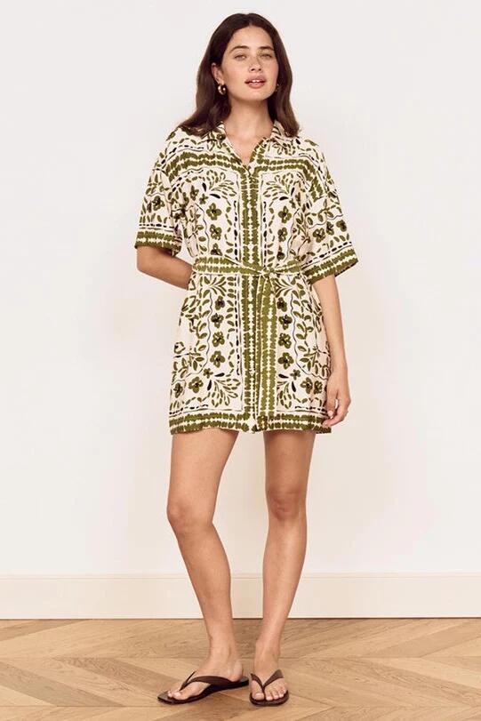 Mink Pink Remi Olive Paisley SS Mini Shirt Dress