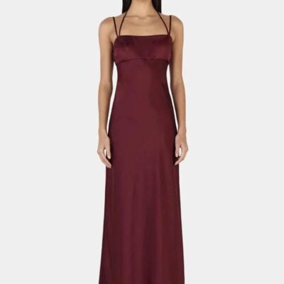 Ownley Talulah Burgundy Satin Strappy Maxi Dress