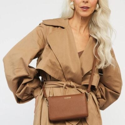 Saben Tilly Multi Pocket Tan Leather Crossbody Clutch