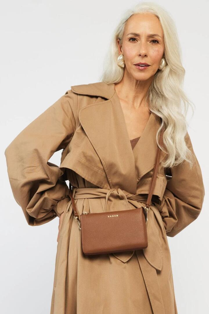 Saben Tilly Multi Pocket Tan Leather Crossbody Clutch