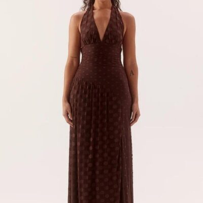 Sovere Blyth Chocolate Spot Halter Maxi Dress