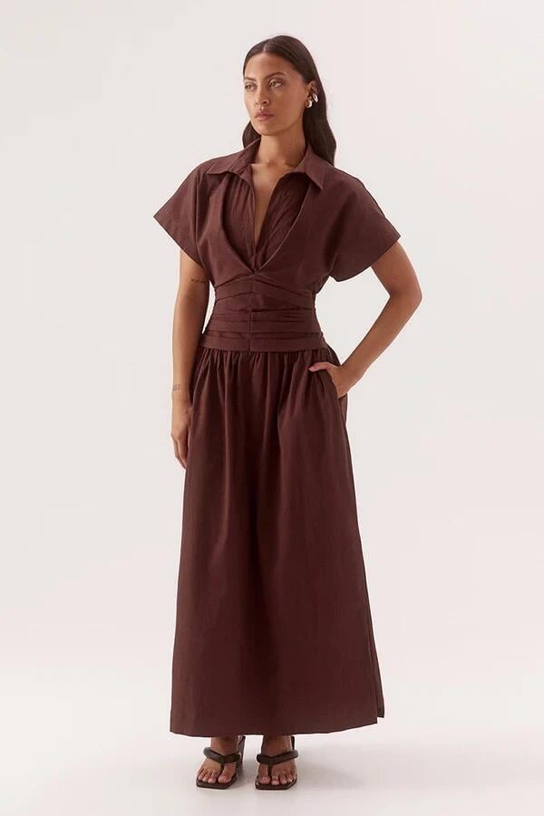 Sovere Lyra Chocolate SS Maxi Dress