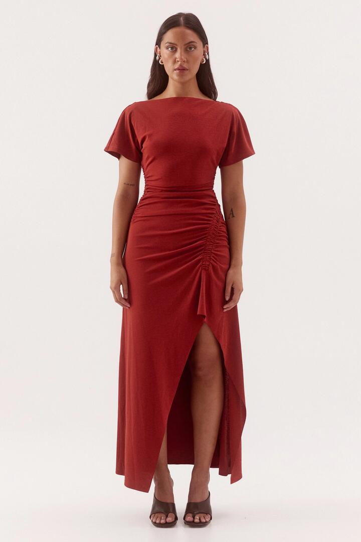 Sovere Vera Paprika Side Split SS Maxi Dress