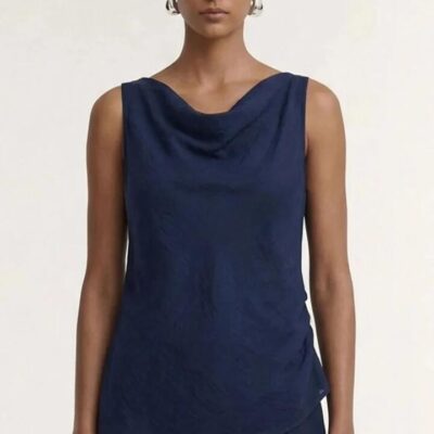 Staple The Label Helena Navy Cowl Sleeveless Top