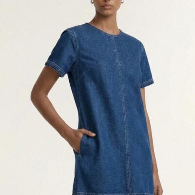 Staple The Label Roma Indigo Chambray Denim Cap Sleeve Midi Dress