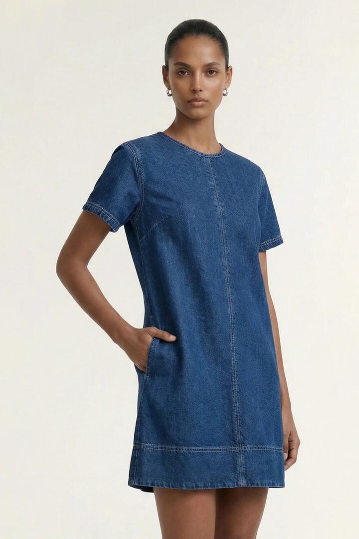 Staple The Label Roma Indigo Chambray Denim Cap Sleeve Midi Dress