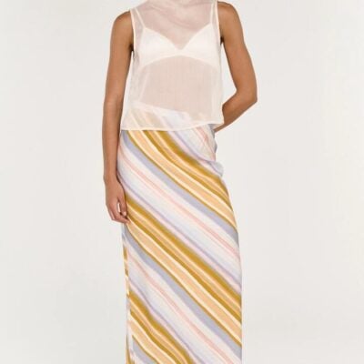 Staple The Label Veda Gold Multi Stripe Midi Skirt