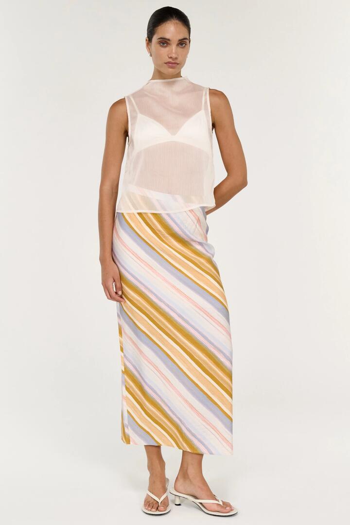 Staple The Label Veda Gold Multi Stripe Midi Skirt