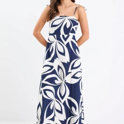 Stories be Told Citizen Navy Cutout Print Strappy Maxi Dress