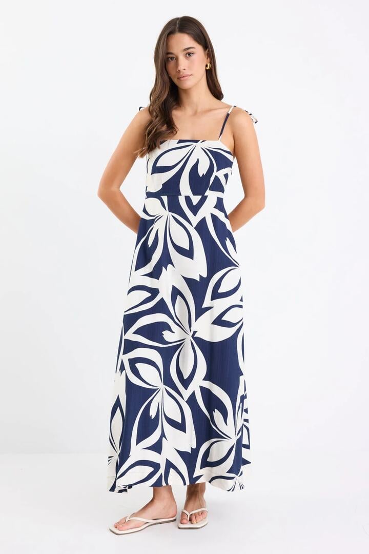 Stories be Told Citizen Navy Cutout Print Strappy Maxi Dress