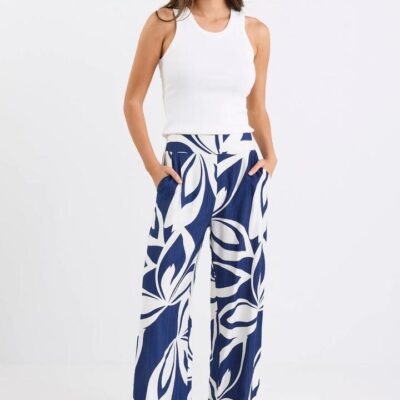 Stories be Told Metropolitan Navy Cutout Print Wide Leg Pants
