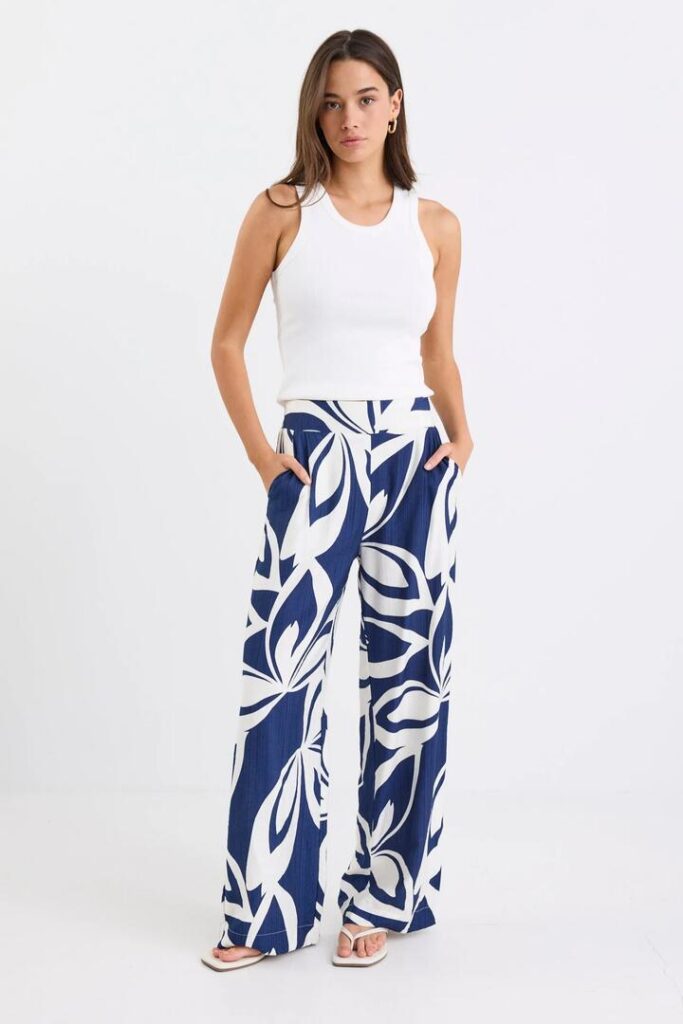Stories be Told Metropolitan Navy Cutout Print Wide Leg Pants