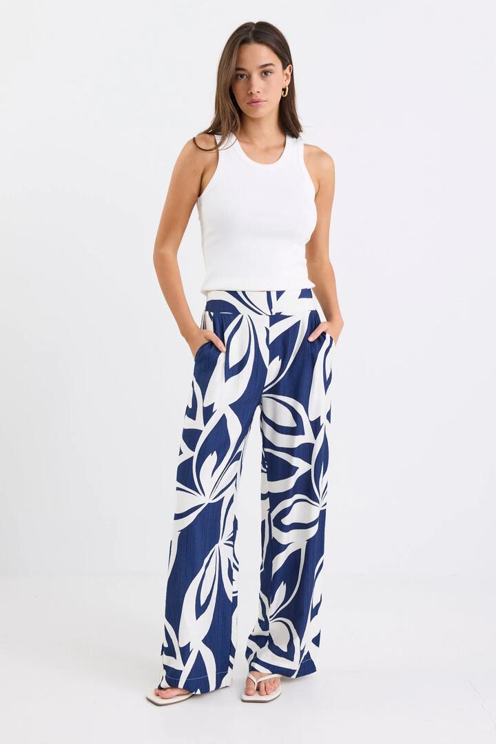 Stories be Told Metropolitan Navy Cutout Print Wide Leg Pants