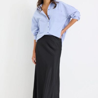 Stories be Told Prodigy Black Satin Bias Maxi Skirt