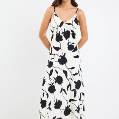 Stories be Told Saturn Ivory Floral Strappy Bias Slip Maxi Dress