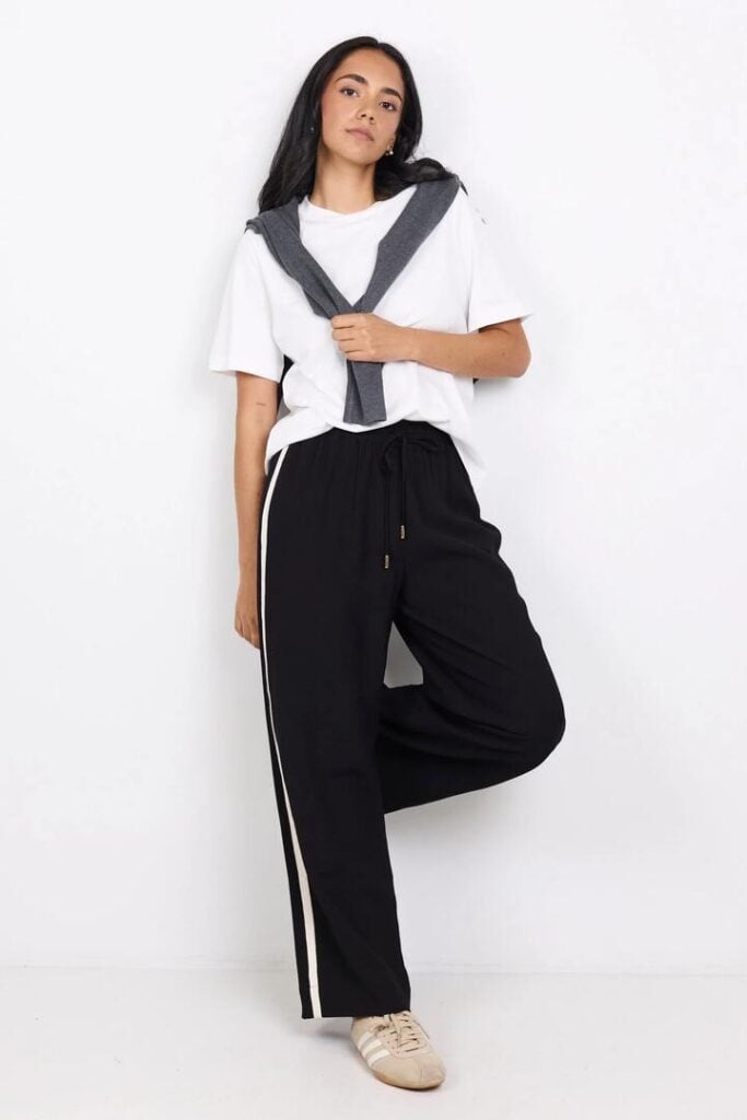 Stories be Told Townie Black Matte Petite Stripe Side Tape Wide Leg Pants