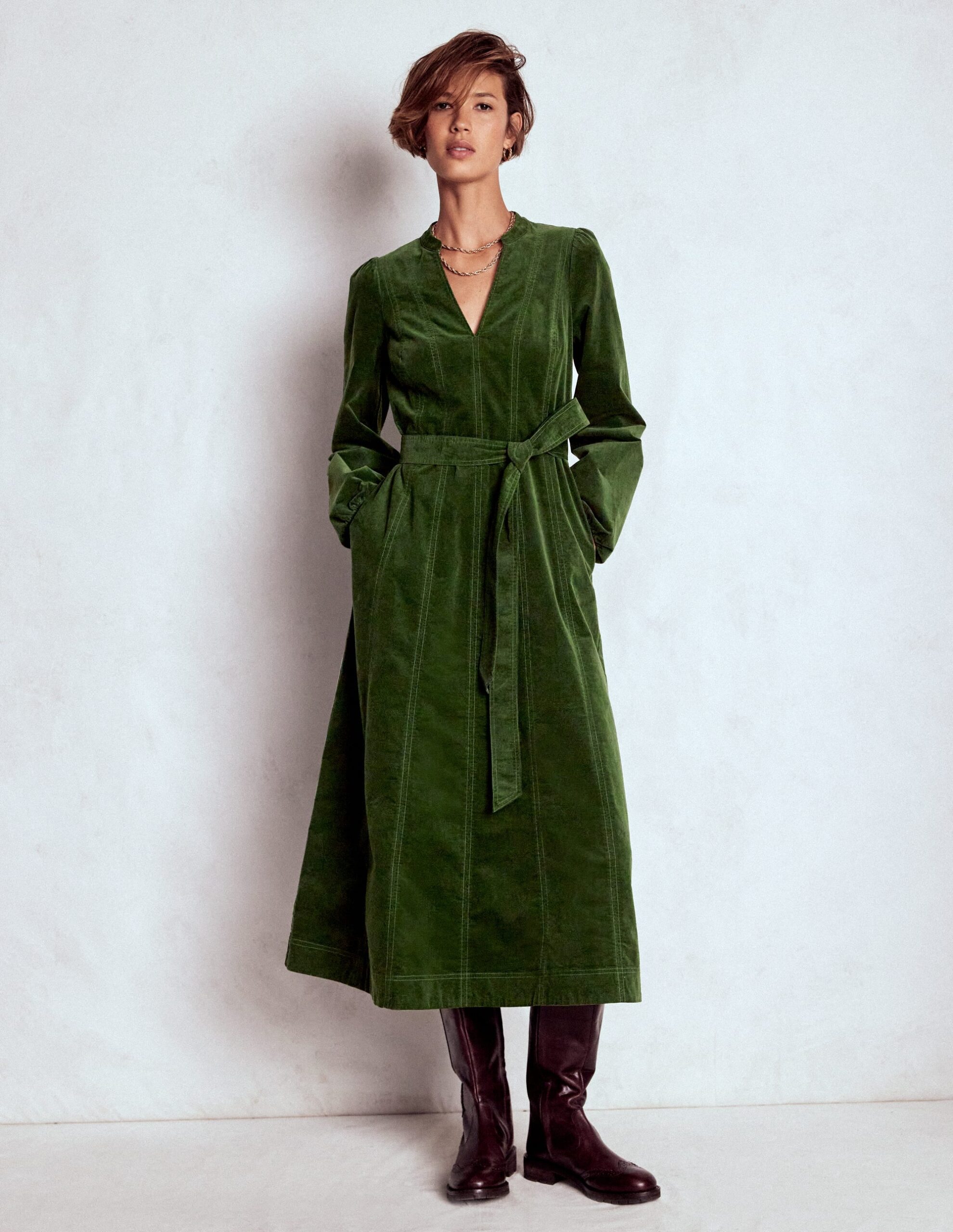 Boden Ros Panelled Cord Midi Dress