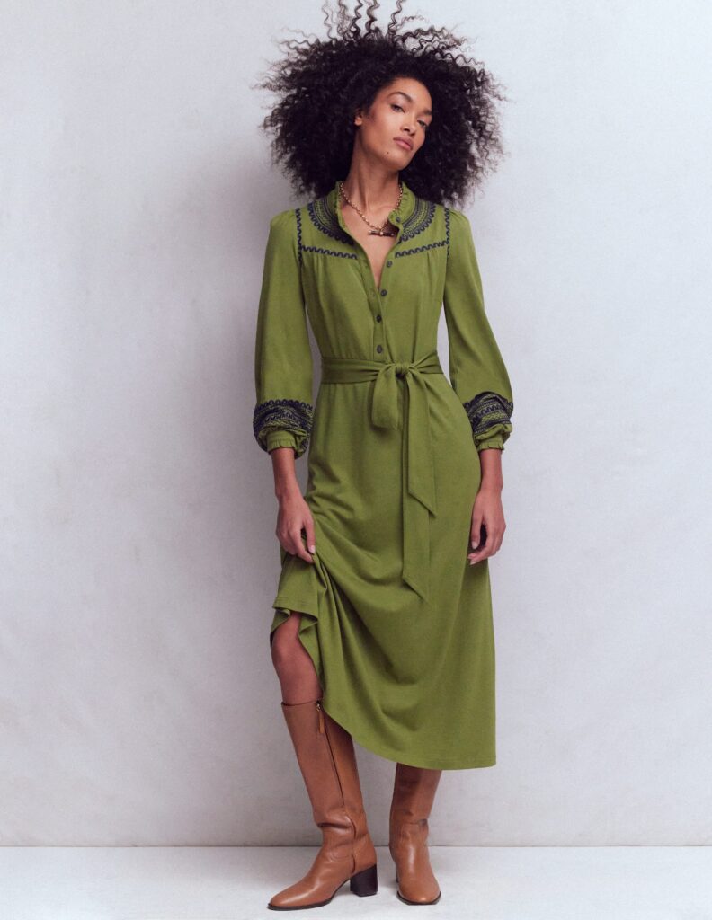 Boden Embroidered Jersey Shirt Dress